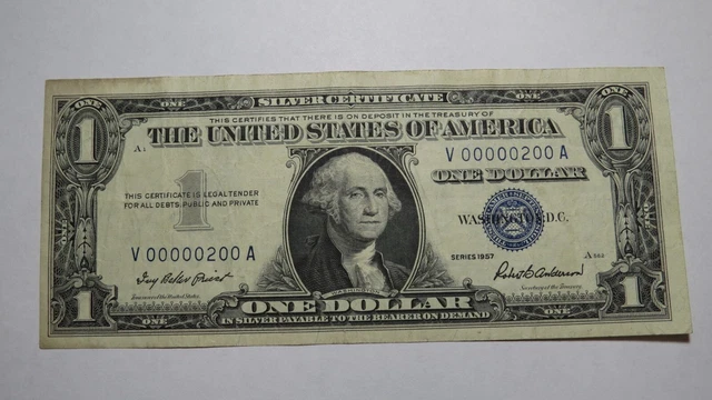 $1 1957 Silver Certificate Bank Note Bill 3 Digit Very Low #200 Serial Number