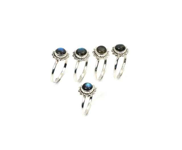 Wholesale 5Pc 925 Solid Sterling Silver Labradorite Ring Lot C215