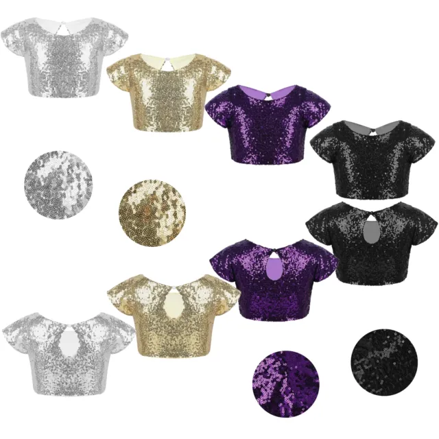 Sparkly Sequins Girls Dance Crop Top Summer Daily Wear Party Performing Costumes
