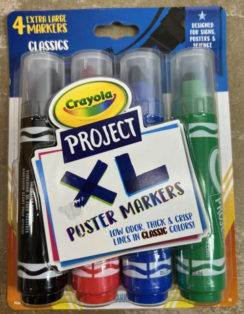Crayola XL Poster Markers, Assorted Bright Colors, School Supplies, 4Count