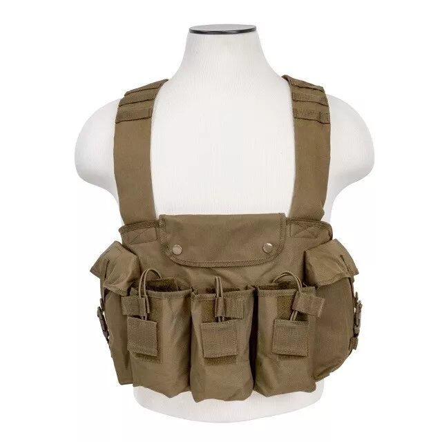 VISM CVAKCR2921T Tan Chest Rig Heavy Duty Nylon 3 Double Magazine Pouches