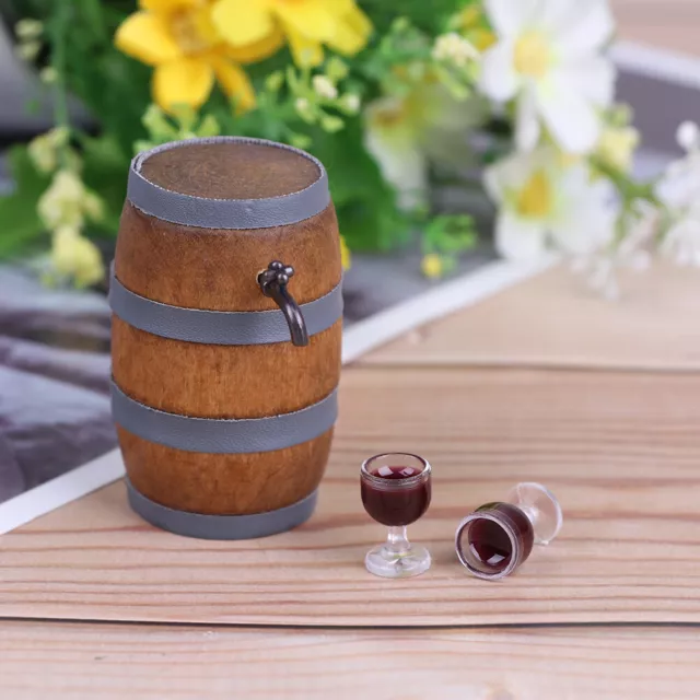 1:12 Doll House Mini Furniture Accessory Wine Barrel Model with Wine Cup EL