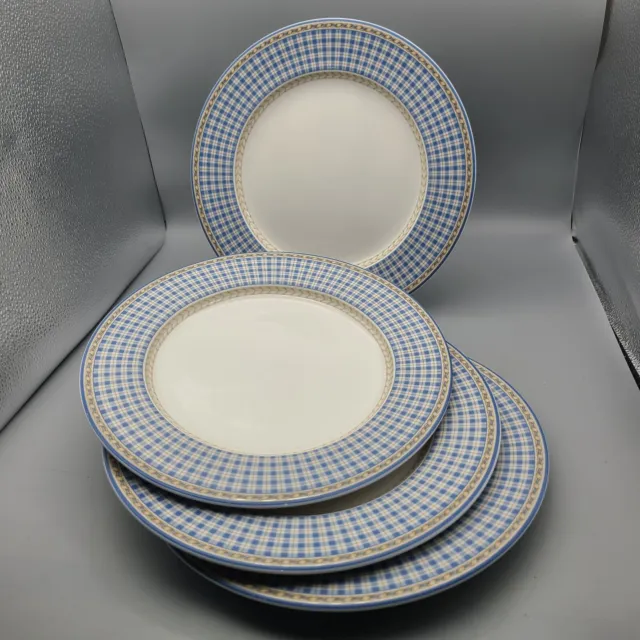 Royal Doulton Set (4) Dinner Plates Provence Blue Plaid Bleu  11" Fine china
