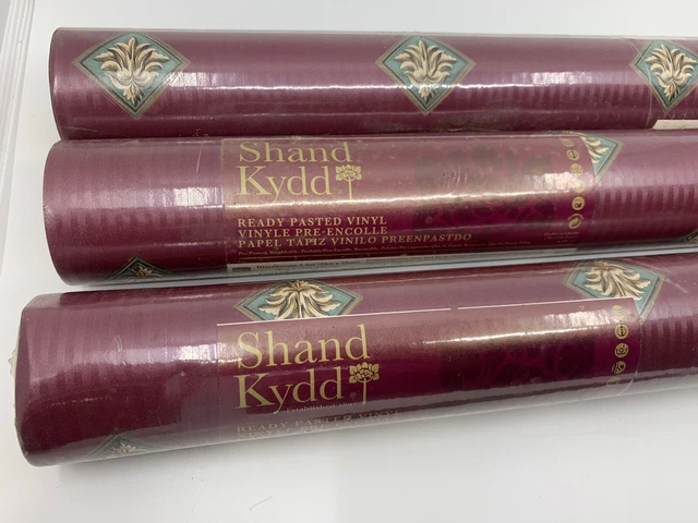 Lot 3 Rolls Shand Kydd Vinyl Wallpaper Purple Fleur De Lis 77209 NEW Old Stock