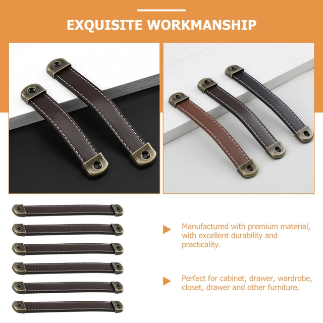 6 Pcs Leather Wardrobe Pulls Cupboard Dressers Closet Leather Drawer Handles 9