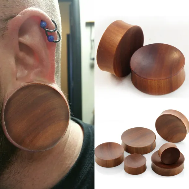 Pair Organic Handmade Solid Sawo Wood Ear Plugs Double Flare Large Gauges 1"-2"