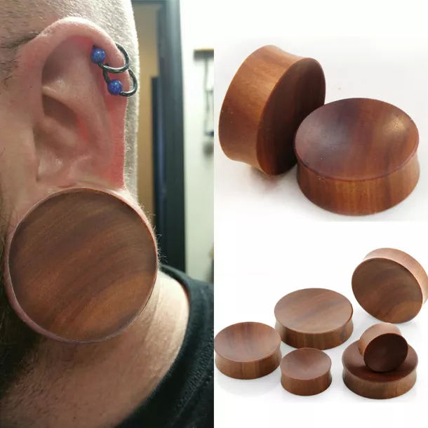 Pair Organic Handmade Solid Sawo Wood Ear Plugs Double Flare Large Gauges 1"-2"