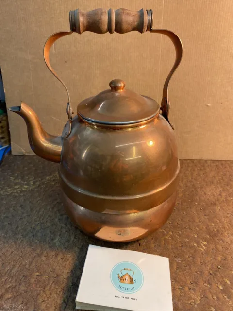 Vintage Tagus Copper Tea Kettle R-51 Made In Portugal Wooden Handles