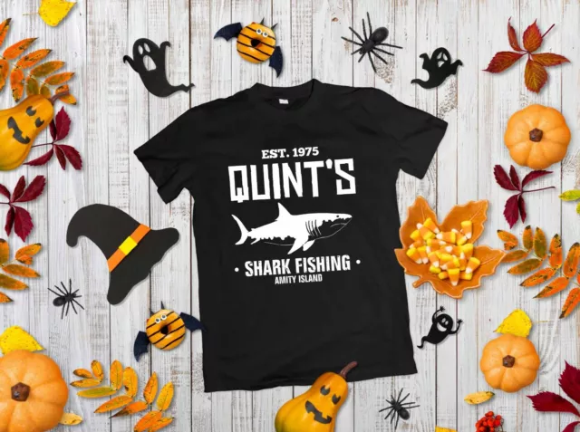 Quint's Shark Fishing T-Shirt - Film Jaws Movie Tee Top Funny Halloween