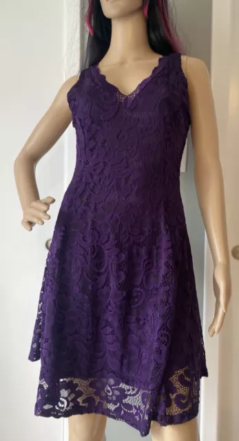 Women's Sexy V Neck Lace Mini Dress Plum Purple Cocktail Evening Party Gown Sz M