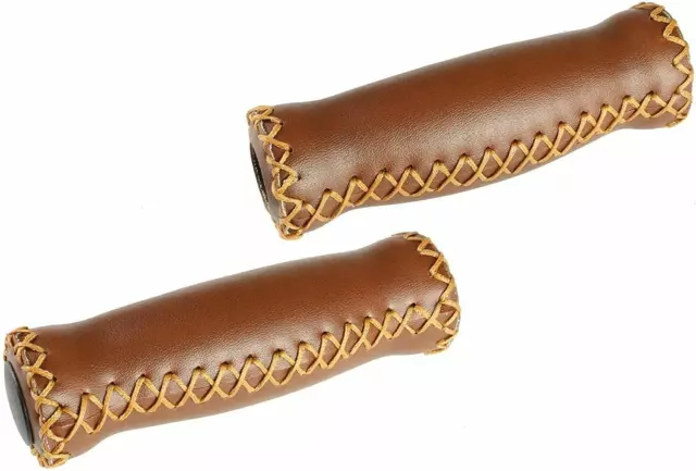 Vinyl Leather Grips - Brown, for 7/8" Handle Bars of Beach Cruiser Bikes