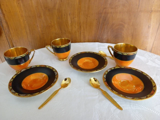 3 Anciennes Petites Tasses Et Sous Tasses A Cafe / Moka En Faience 3