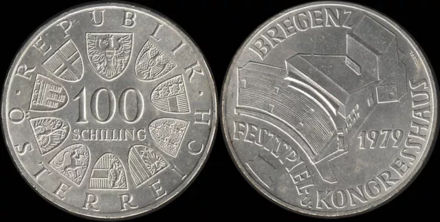 Austria: 1979 100 Schilling Bregenz Festival and Congresshall silver