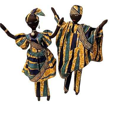 African Folk Art Doll Figure Cloth Wire 18" Posable Traditional Tribal Vintage