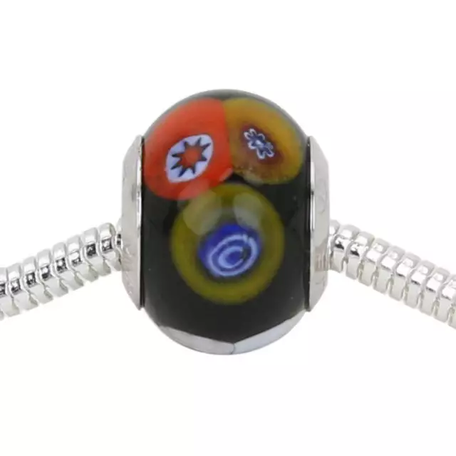 GlassOfVenice Murano Glass Sterling Silver Millefiori Mosaic Charm Bead 3