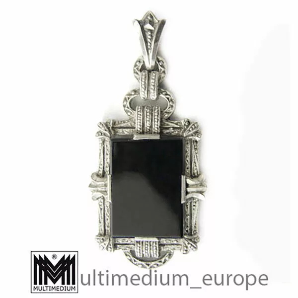 Antiker Art Deco Silber Anhänger 20er 30er Jahre 800 Onyx silver pendant