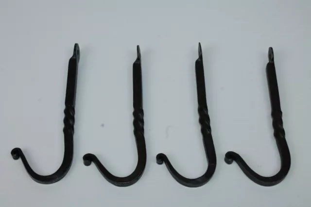 4 HAND FORGED 5" WROUGHT IRON BLACKSMITH HOOK Kitchen Rack Wall Bag Key Hanger