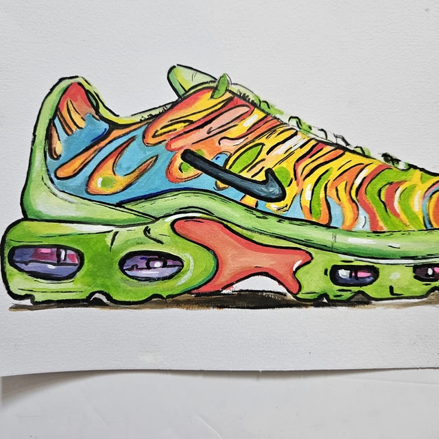 NIKE X SUPREME Air Max Plus TN Green And Orange Acrylic Painting A4 21.99 PicClick UK