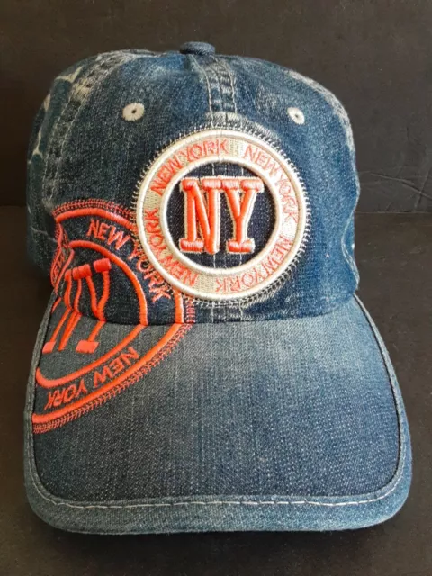 Robin Ruth Women's New York Distressed Look Blue Denim Adjustable Hat Cap