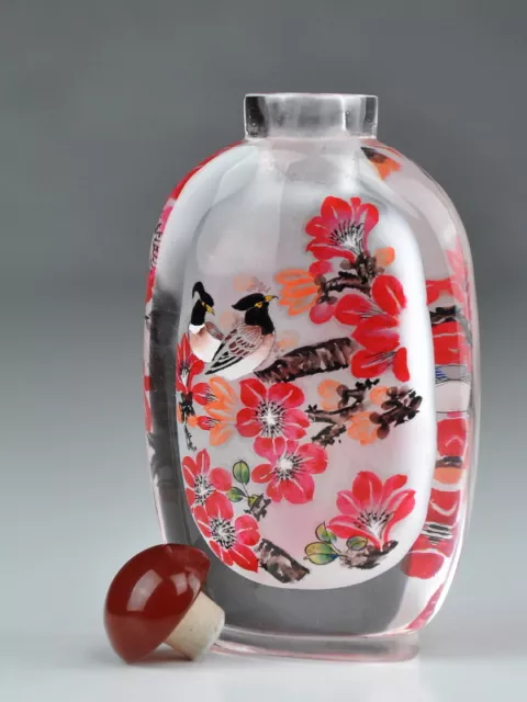 Snuff Bottle groß "Vogelbalz" chinesische Schnupftabakflasche Asiatika aus Glas 2