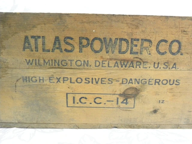 Vtg Atlas Powder Co. Wilmington, DE, Wooden High Explosives Box/Crate, I.C.C.-14 3