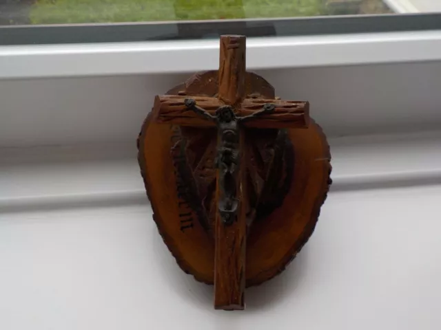 Unusual Carved Jerusalem Wooden Cross On Wood Mount