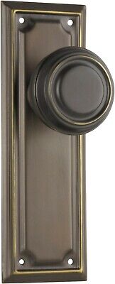 pair antique brass edwardian door handles,round knob with backplates,185 x 60mm