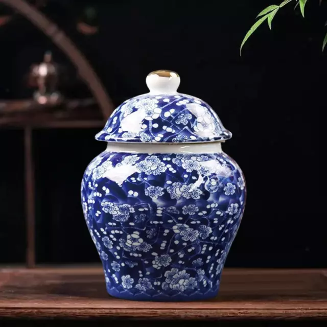Pot à gingembre en porcelaine bleu et blanc avec couvercle Vase à fleurs Pot 3