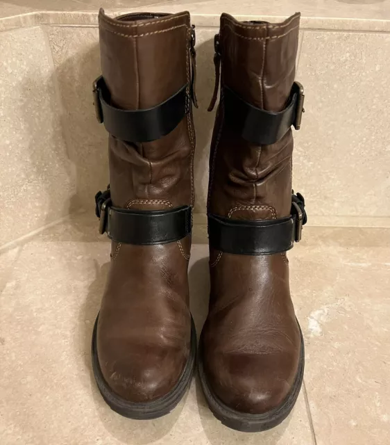 Earth Everwood Women’s Super Soft Leather Moto Boots Bark Color Sz 7 B 2