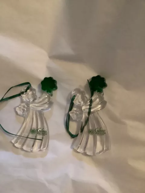 NEW Galway Irish Lead Crystal Angel with Green Shamrock Christmas Ornament