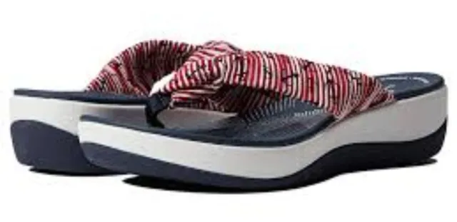 CLARKS NEW WOMEN'S Arla Glison Red White Blue Nautical Comfort Sandals ...