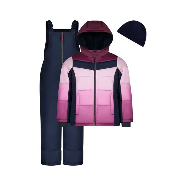 Weather Tamer Girls' 3-piece Ombre Dip Dye Bib Snowsuit and Snow Pant Set NWT