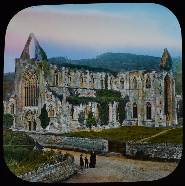 STUNNING EARLY Magic Lantern Slide TINTERN ABBEY C1888 PHOTO WALES MONMOUTHSHIRE