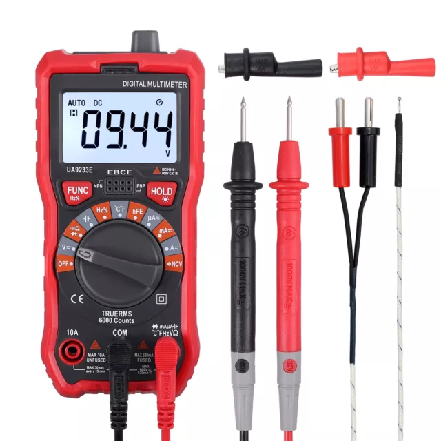 Digital Multimeter 6000 Counts Auto Range AC DC Voltage Current Diode OHM Tester