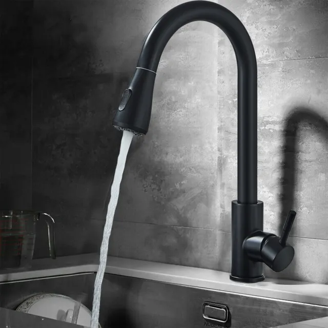 Modern Mono Kitchen Sink Mixer Taps Pull Out 360° Swivel Spray Shower Head Black