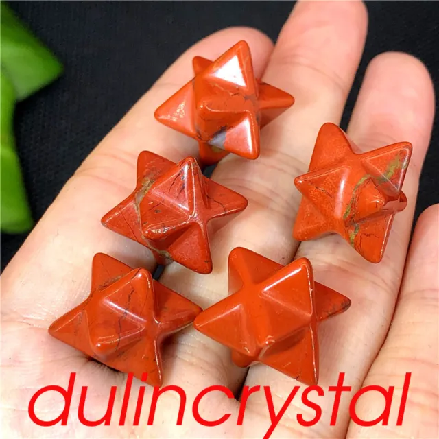 5pcs Natural Red Jasper	Mini Merkaba Star Quartz Crystal Pendant Reiki Healing
