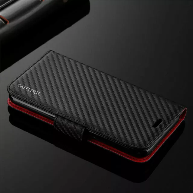 Wallet Case for Samsung Galaxy Phone Luxury Carbon Leather Magnetic Flip Cover