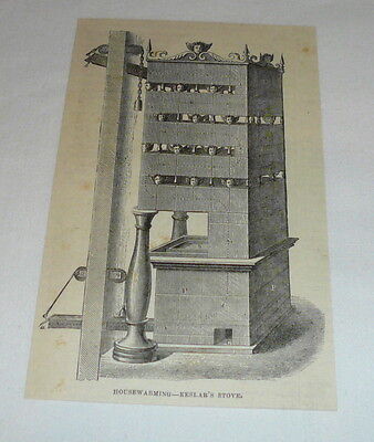 1878 Revista Grabado~KESSLAR'S Estufa~House-Warming Dispositivo