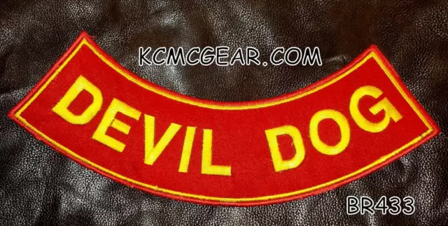 Devil Dog Yellow on Red with Boarder Bottom Rocker Patches for Vest BR433