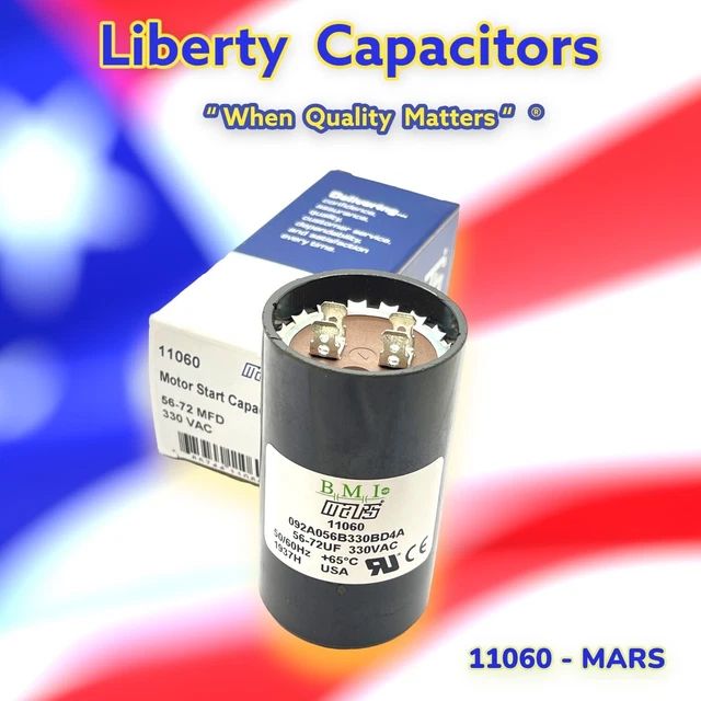Mars Motor Starter Capacitor 11060 56-70MFD BY LIBERTY CAPACITORS USA