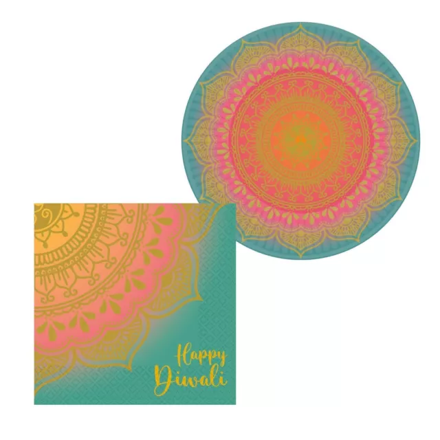 Diwali Colorido Rangoli Diseño Servilletas Platos Celebración Fiesta Suministros