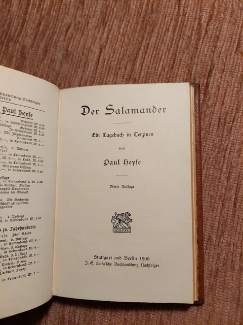 Paul Heyse DER SALAMANDER Tagebuch TERZINEN Schöner LEDER HANDEINBAND Unikat 9