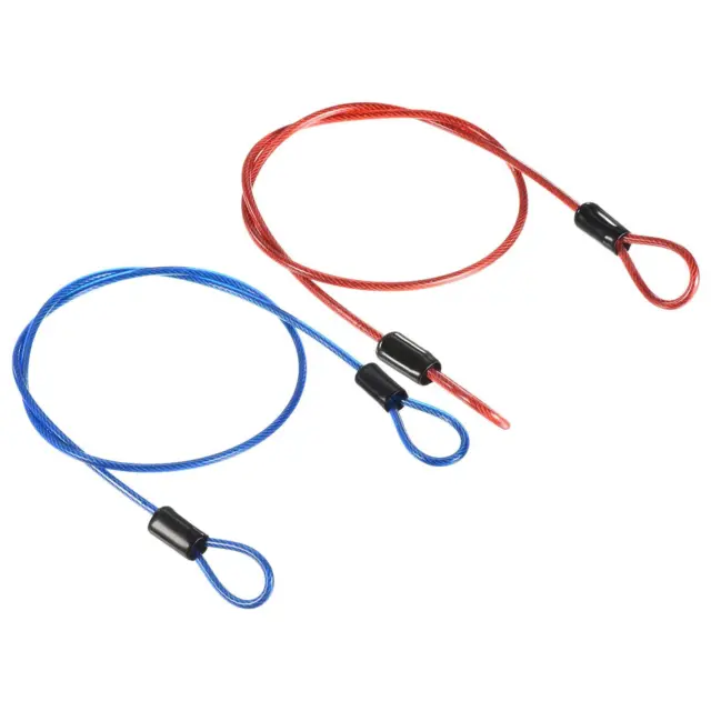 Security Cable 2.5mmx0.5m Coated Rope w Loop Blue,Red 2Pcs