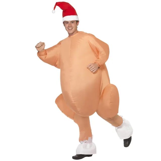 Adults Christmas Inflatable Roast Turkey Festive Xmas Dinner Funny Beige Costume