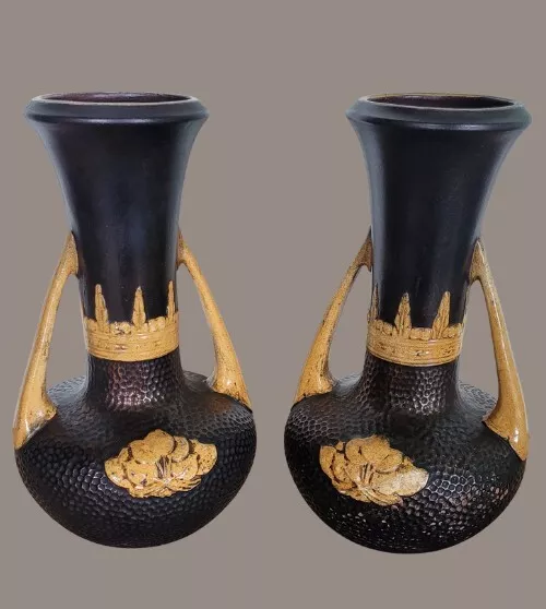 Pair of unusual Bretby Clanta Ware Vases c.1925