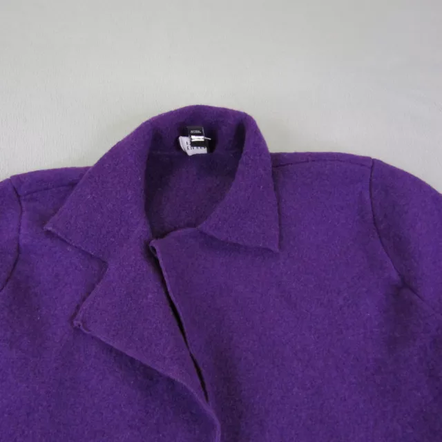 Eileen Fisher Sweater Womens Medium Purple Cardigan Knit Wool Pockets Open Front 2