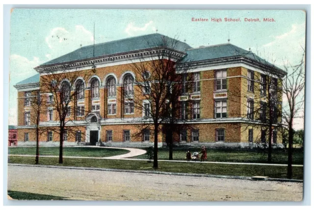 1909 Eastern High School Campus Building Dirt Road Detroit Michigan MI Postcard