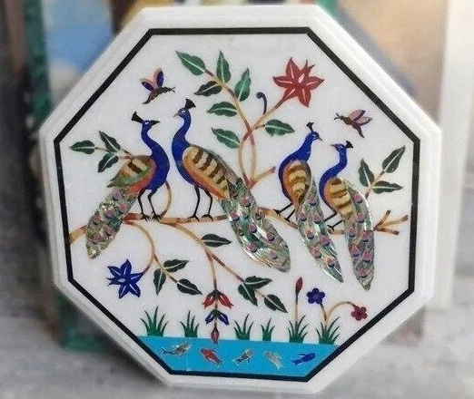Marble Inlay Coffee Center Table Top, Handmade Table, Kitchen Table Dining Table