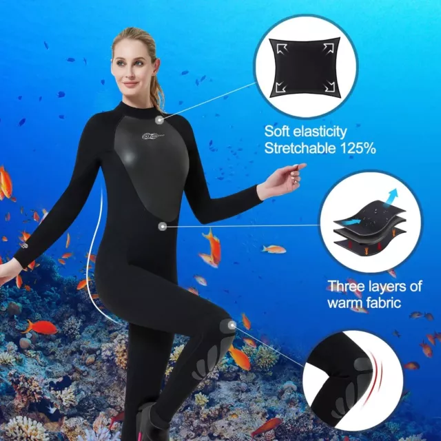 Women's Long Sleeve Full Length Neoprene Wetsuit 3 MM Swimming Diving AONYIYI XS