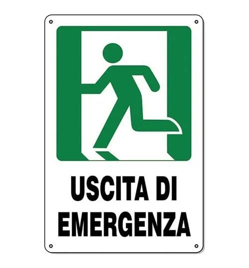 Cartello Targa in PVC uscita di emergenza 20x30 completo di Fori per (o6Q)